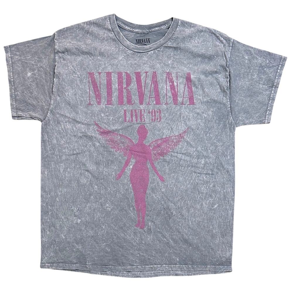 Nirvana T-Shirt Live 1993 Utero Angel Distressed Vintage Acid Mineral Wash Tee